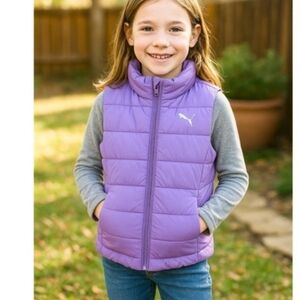PUMA Girls Purple Puffer Vest XXS (3-4) Polyester Full Zip Logo